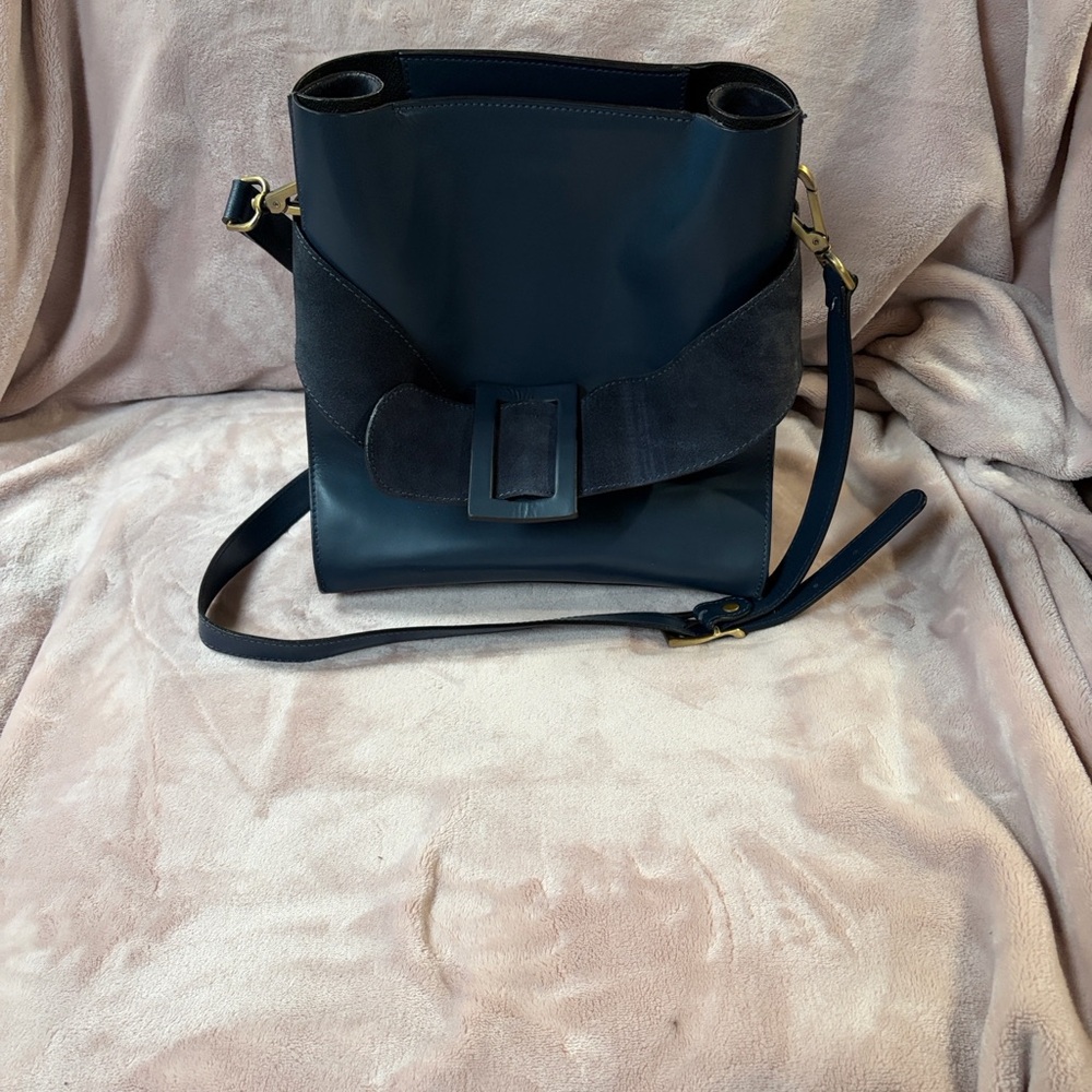 Borse and pelle Leather And Suede Navy Crossbody Bucket belt Bag